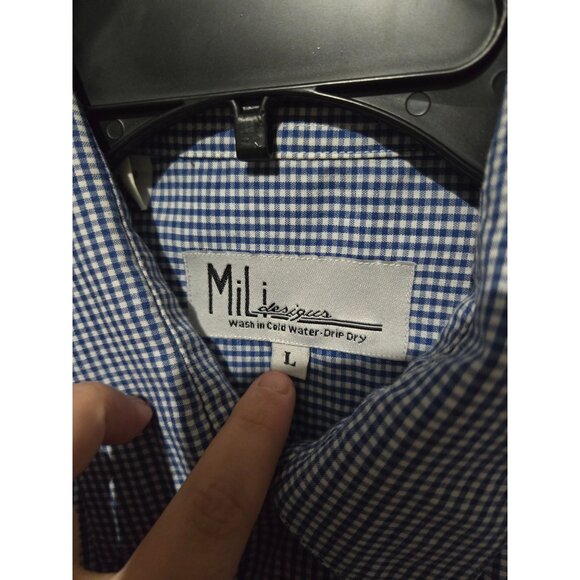 Mili Designs Women Blue Checkered Embroidered Button Up Shirt Size Large Teacher - Picture 4 of 13